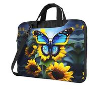 WZYWHJ Borsa per computer portatile con stampa di farfalle e girasole, con interno morbido, tasche multiple, ideale per uomini, viaggi e affari, Nero, 14 inch