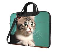 WZYWHJ Borsa per computer portatile con stampa di un gatto curioso, con interno morbido, tasche multiple, ideale per uomini, viaggi e affari, Nero, 13 inch
