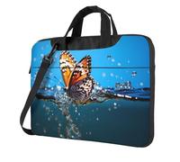 WZYWHJ Borsa per computer portatile con stampa farfalla sull'acqua, con interno morbido, tasche multiple, ideale per uomini, viaggi e affari, Nero, 14 inch