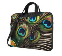 WZYWHJ Borsa per laptop con stampa di piume di pavone, con interno morbido, tasche multiple, ideale per uomini, viaggi e affari, Nero, 14 inch
