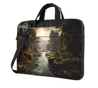 WZYWHJ Borsa per laptop con stampa montagne e fiumi, con interno morbido, tasche multiple, ideale per uomini, viaggi e affari, Nero, 14 inch