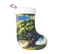 WZYWHJ Calza di Natale - Calza decorativa in peluche per feste e regali con stampa torreggiante di querce antiche