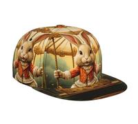 WZYWHJ Cappellino da baseball alla moda a tesa piatta con coniglietto sulla giostra, regolabile, traspirante e leggero, per uomini e donne, nero