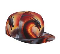 WZYWHJ Cappellino da baseball alla moda a tesa piatta con immagine di drago sul vulcano regolabile, traspirante e leggero, per uomini e donne, nero