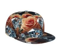WZYWHJ Cappellino da baseball alla moda a tesa piatta con stampa di diamanti tra fiori regolabile, traspirante e leggero, per uomini e donne, nero