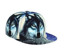 WZYWHJ Cappellino da baseball alla moda a tesa piatta con stampa lupo sotto la luna regolabile, traspirante e leggero, per uomini e donne, nero