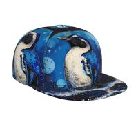 WZYWHJ Cappellino da baseball alla moda a tesa piatta con stampa pinguino blu sulla luna, regolabile, traspirante e leggero, per uomini e donne