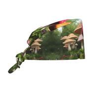 WZYWHJ Cappello da lavoro per la pulizia, con immagine di funghi dai colori vivaci, cappello da cuoco per donne e uomini, regolabile, traspirante, nero