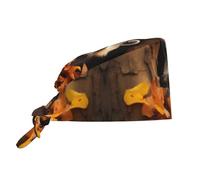 WZYWHJ Cappello da lavoro per la pulizia con stampa di procioni in autunno con fori sull'albero, cappello da chef per donne e uomini, regolabile, traspirante, nero, taglia unica