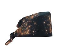 WZYWHJ Cappello da lavoro per la pulizia, con stampa di un piccolo albero pieno di stringhe di luci, cappello da chef per donne e uomini, regolabile, traspirante, nero