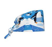 WZYWHJ Cappello da lavoro per la pulizia, motivo: pinguini sulle stampe dell'iceberg, cappello da chef per donne e uomini, regolabile, traspirante, nero
