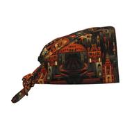 WZYWHJ Cappello da lavoro per la pulizia, stampa di città e città, cappello da chef per donne e uomini, regolabile, traspirante, nero