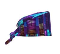 WZYWHJ Cappello da lavoro per pulizie con immagine di città fantascientifica, cappello da chef per donne e uomini, regolabile, traspirante, nero