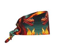 WZYWHJ Cappello da lavoro per pulizie Dragon King in Fire Prints, cappello da chef per donne e uomini, regolabile, traspirante, nero, taglia unica
