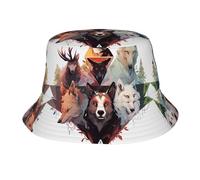 WZYWHJ Cappello da pescatore per adulti, motivo lupi e renne, per uomo e donna, protezione solare estiva, nero