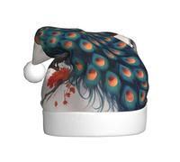 WZYWHJ Cappello di Babbo Natale per adulti per feste e feste di Natale, cerimonie annuali stampe di pavone con piume di fiamme