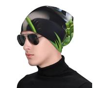 WZYWHJ Cappello lavorato a maglia, alla moda, per adulti, elegante e confortevole, per tutte le stagioni, con calore extra, simpatico panda che gioca con l'acqua, colore nero