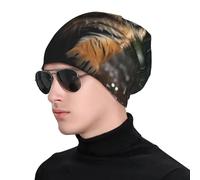WZYWHJ Cappello lavorato a maglia alla moda per adulti, elegante e confortevole, per tutte le stagioni, con cucciolo di tigre extra caldo sotto la pioggia stampato nero