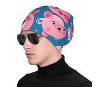 WZYWHJ Cappello lavorato a maglia, alla moda, per adulti, elegante e confortevole, per tutte le stagioni, con stampa di maiale rosa con sorriso extra caldo