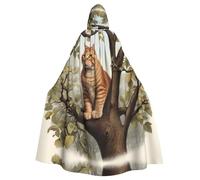 WZYWHJ Cat in the treetop Stampa Aldult Cosplay Poncho con cappuccio Mantello per uomini e donne Halloween Party