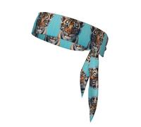 WZYWHJ Cerchietto per capelli con stampa tigre su sfondo blu, fascia sportiva per uomini e donne, fascia per capelli per corsa, allenamento, calcio