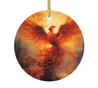 WZYWHJ Ciondolo rotondo in ceramica di Natale - 7,4 cm decorazione albero appeso per feste di vacanza The Phoenix Reborn in Fire stampato