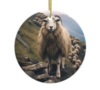 WZYWHJ Ciondolo rotondo in ceramica di Natale, 7,4 cm, decorazione albero da appendere per feste di festa, piccole pecore sulla collina stampato