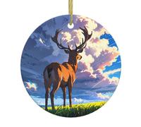 WZYWHJ Ciondolo rotondo in ceramica di Natale, 7,4 cm, decorazione albero da appendere per feste di festa, cervi sulle pianure stampe