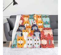 WZYWHJ Coperta con stampa di gatti in stile cartone animato, leggera, calda, confortevole, morbida, resistente, per la casa, per il riposo pratico all'aperto