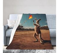 WZYWHJ Coperte 127 x 101,6 cm, leggera, resistente e compatta, anti-pieghe, per letto, divano, campeggio, cinema e viaggi con stampa di canguro che volano un aquilone