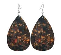 WZYWHJ Cozy Little Village Picture - Orecchini da donna in pelle, con ciondolo a goccia d'acqua, regalo alla moda per le vacanze