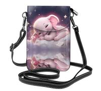 WZYWHJ Cute Baby Elephant Sleeping Pink Moon stampa Borsa per telefono in pelle da donna con tracolla regolabile