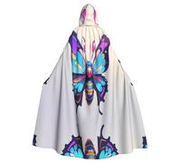WZYWHJ Cyber Farfalla Stampe Aldult Qualità Cosplay Poncho con Cappuccio Mantello per Uomo e Donna Halloween