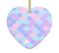 WZYWHJ Decorazione natalizia in ceramica a forma di cuore per albero da appendere all'albero, ornamenti per festival, stampe tatuaggio sirena