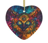 WZYWHJ Decorazione natalizia in ceramica a forma di cuore per albero da appendere all'albero, ornamenti per festival, testa di gatto tinto a cravatta totem immagine