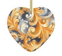 WZYWHJ Decorazione natalizia in ceramica a forma di cuore per albero da appendere all'albero, ornamenti per festival, fiori dorati