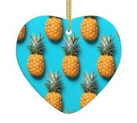 WZYWHJ Decorazione natalizia in ceramica a forma di cuore per albero da appendere all'albero, ornamenti per festival, ananas a pois
