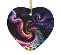 WZYWHJ Decorazione natalizia in ceramica a forma di cuore per albero da appendere all'albero, ornamento per festival, immagine frattale psichedelica