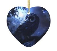 WZYWHJ Decorazione natalizia in ceramica a forma di cuore per albero da appendere, ornamento per festival, gufo di notte