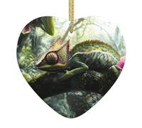 WZYWHJ Decorazione natalizia in ceramica a forma di cuore per albero da appendere, ornamento per festival, immagine tranquilla camaleonte