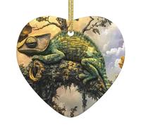 WZYWHJ Decorazione natalizia in ceramica a forma di cuore per albero da appendere, ornamento per festival, immagine camaleonte sdraiata