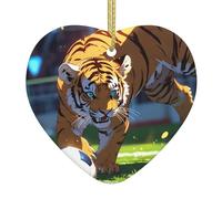 WZYWHJ Decorazione natalizia in ceramica a forma di cuore per albero di Natale, ornamento per festival, cucciolo di tigre che gioca a calcio