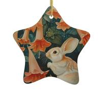 WZYWHJ Decorazione natalizia in ceramica a forma di stella, da appendere, per festival, corde, bomboniere, coniglietto sotto la gloria del mattino, stampato