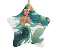 WZYWHJ Decorazione natalizia in ceramica a forma di stella, decorazione da appendere, per festival, corde, bomboniere, bella stampa a sirena