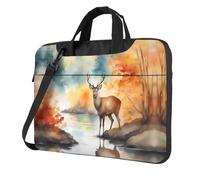 WZYWHJ Deer by the River Prints, borsa per laptop, con interno morbido, tasche multiple, ideale per uomini, viaggi e affari, colore nero, 13"