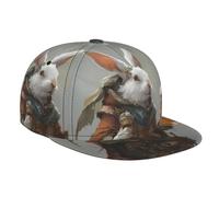 WZYWHJ Elegante berretto da baseball a tesa piatta con coniglietto bianco che tiene birra stampa traspirante traspirante adatto per l'uso quotidiano sport e viaggi