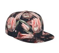 WZYWHJ Elegante berretto da baseball a tesa piatta con motivo a tulipani rosa con cristalli anti-umidità e traspirante, adatto per l'uso quotidiano, sport e viaggi