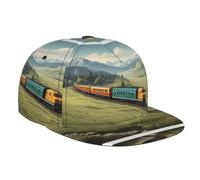 WZYWHJ Elegante berretto da baseball a tesa piatta con stampa di treno che corre sul prato traspirante e traspirante adatto per l'uso quotidiano sport e viaggi, nero