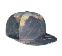 WZYWHJ Elegante berretto da baseball a tesa piatta con stampa di vaste montagne e mari traspirante adatto per l'uso quotidiano sport e viaggi, nero