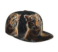 WZYWHJ Elegante berretto da baseball a tesa piatta cucciolo di tigre sotto la pioggia stampa traspirante traspirante adatto per l'uso quotidiano sport e viaggi nero